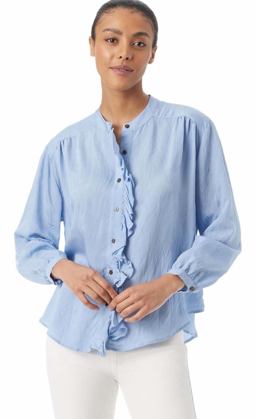 Sam Edelman Women's Tarra Ruffle Button-Down Shirt, Forever Blue
